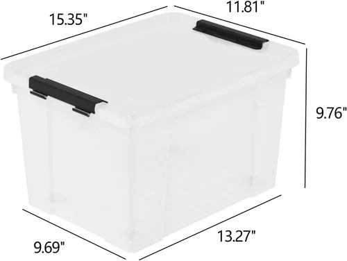 Miniatura 2 de Juego de 4 contenedores de almacenamiento de plástico con ruedas, 23 L con pestillo transparente con tapas apilables