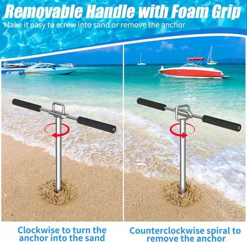 Miniatura 8 de Anclaje de arena para barco, 34 pulgadas/46 pulgadas, anclajes de arena PWC de acero inoxidable 316, ideales para pontón, kayak jet ski se mantiene