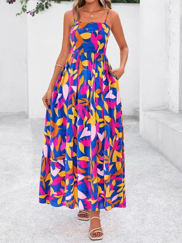 Miniatura 5 de PRETTYGARDEN Vestido largo de verano para mujer, con tirantes delgados, bohemio, floral, a rayas, para invitadas de boda, playa, vacaciones, vestido