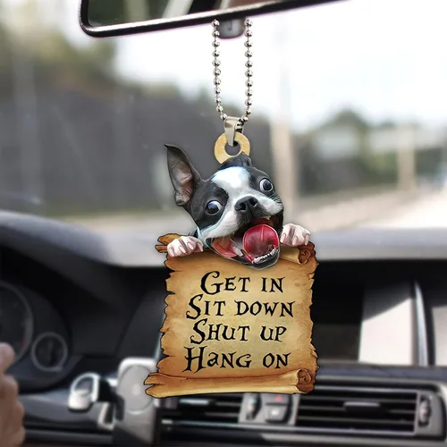 Miniatura 11 de Talataca Boston Terrier con camión rojo de Navidad, árbol de pino, regalo 2D plano para espejo retrovisor, accesorios para el árbol de Navidad