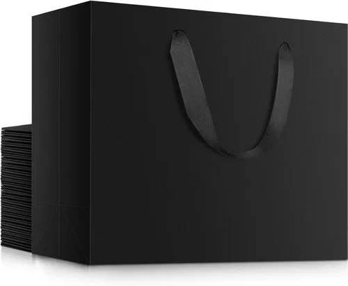 Miniatura 11 de EUSOAR Bolsas de regalo grandes negras, paquete de 12 bolsas de papel de compras de 16 x 6 x 12 pulgadas con asas, bolsa de mercancía de papel kraft