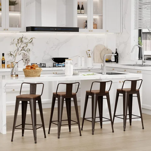 Miniatura 14 de Changjie Furniture - Juego de 4 sillas altas de metal con diseño industrial para barra de cocina o bar con respaldo bajo, Metal, Negro, 18 pulgadas