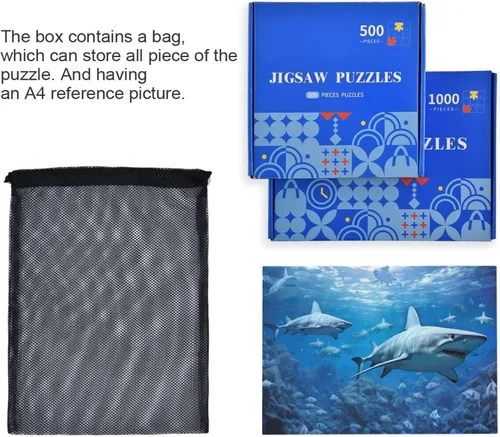 Miniatura 7 de Rompecabezas de tiburones de 1000 piezas para adultos, juego de rompecabezas grande desafiante para adultos y adolescentes, 29.5 x 19.7 pulgadas