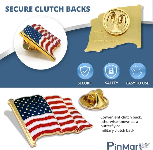 Miniatura 6 de PinMart American Flag Lapel Pin Made in the USA - Gold or Nickel Plated Enamel Pin Patriotic Rectangular or Waving United States Country Pin for