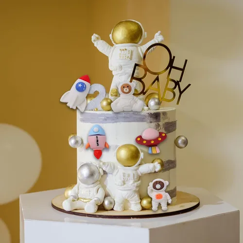 Miniatura 5 de Molde de silicona para decoración de pastel de astronauta, 2 unidades, molde de fondant de chocolate de nave espacial, para adornos de cupcakes