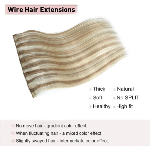 Miniatura 3 de Tinashe Extensiones de cabello humano real con alambre, lacio, 12 pulgadas, 2.47 onzas, rubio claro, con reflejos rubio dorado, extensiones