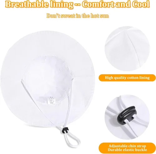 Miniatura 30 de Sombrero de sol para bebé niña con UPF 50+ sombrero de playa ajustable para exteriores con ala ancha