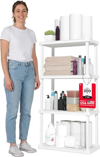 IRIS USA Estantes de almacenamiento de plástico de servicio ligero de 4 estantes, capacidad de 200 libras, 48" H x 24" A x 12" P, unidad de Blanco