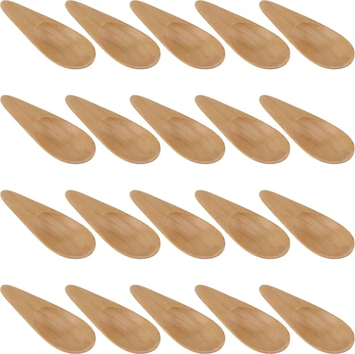 HAKZEON 20 mini cucharas de madera, cuchara de sal pequeña con mango corto, pequeñas cucharas de madera para tarros de especias, hojas de té
