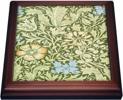 3dRose trv_243620_1 Imagen de William Morris salvamanteles con diseño floral verde y azul con azulejos de cerámica, 8 x 8 pulgadas, natural