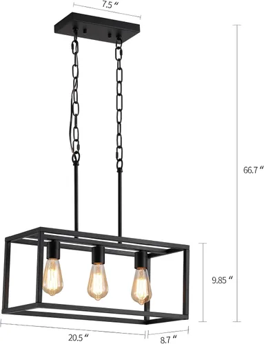 Miniatura 3 de AMZASA Candelabro lineal negro de 3 luces, moderno, rectangular, granja, comedor, lámpara para cocina, isla y bar, certificación UL