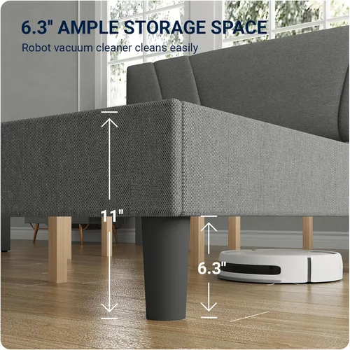 Miniatura 5 de Avenco - Base de cama tamaño Queen, plataforma tapizada con cabecero ajustable, soporte de listones de madera, fácil montaje, no necesita somier