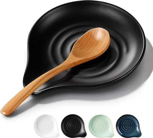 Miniatura 8 de Herogo - Soporte de cuchara de acero inoxidable negro para estufa de cocina, soporte grande para espátula de cocina con parte inferior cuadrada