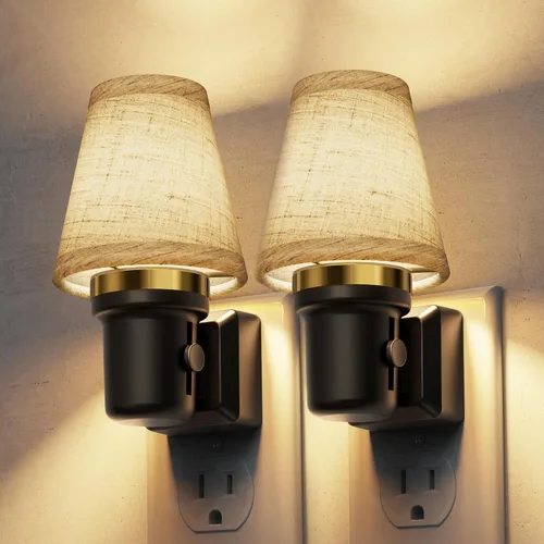 Miniatura 23 de L LOHAS LED Luces Nocturnas Enchufables en la Pared, Luz Nocturna Decorativa de Cilindro de Tela Boho con Borla, Sensor de Crepúsculo a Amanecer