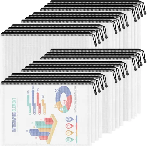 Miniatura 17 de Smarpau Bolsa grande con cremallera de malla A3, paquete de 24 bolsas de 12 colores con cremallera de 17.4 x 12.4 pulgadas para organizar, bolsas