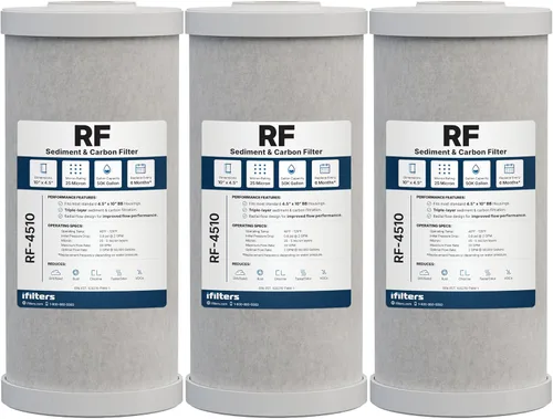 Miniatura 9 de iFilters Cartucho de repuesto de filtro de agua de carbono y sedimentos de 5 micrones de 10 x 4.5 pulgadas para toda la casa para GE FXHTC, GXWH40L
