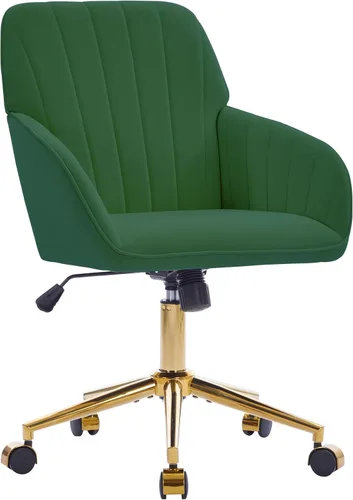 Miniatura 21 de YITAI Silla de escritorio giratoria de terciopelo de 360°, moderno sillón de oficina en casa con base dorada y ruedas para tocador, cómoda silla