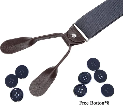 Miniatura 37 de AWAYTR Tirantes de botón marrón para hombre, tirantes elásticos ajustables en forma de Y