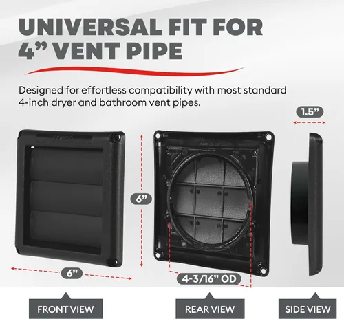 Miniatura 3 de Deflecto Supurr-Vent - Capucha con rejillas, color negro, 4 pulgadas de diámetro