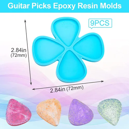 Miniatura 3 de PAGOW - 9 moldes de resina para tablones de guitarra, moldes de resina epoxi PAGOW de 4 pétalos, moldes de silicona para accesorios musicales