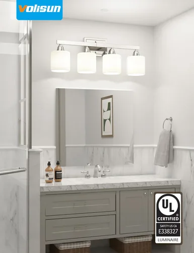 Miniatura 3 de VOLISUN Accesorios de iluminación de baño de níquel cepillado, 4 luces de cambiador de baño sobre espejo, lámpara de tocador moderna para baños