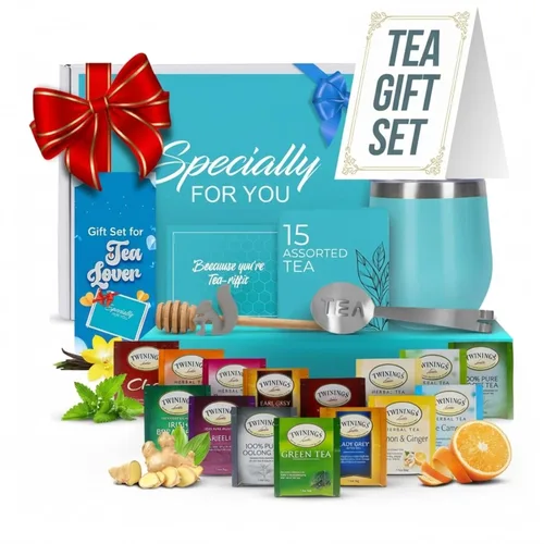 Miniatura 16 de Juego de regalo de té para mujeres y hombres – Elegante juego de té para mujer con 15 tés únicos, vaso de acero inoxidable y 10 pajitas de miel