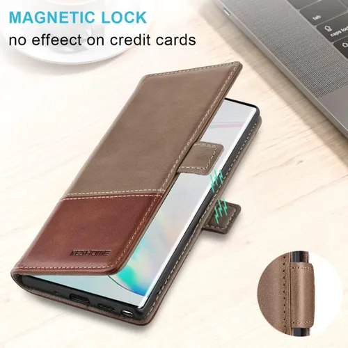 Miniatura 5 de KEZiHOME Funda tipo cartera de piel auténtica para Samsung Galaxy Note 10 Plus 5G con bloqueo RFID y ranura para tarjeta de crédito, soporte