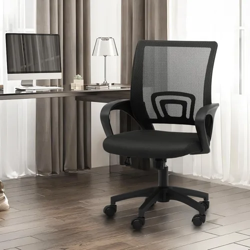 Miniatura 2 de Silla de oficina ergonómica, silla de escritorio de malla con soporte lumbar y asiento ancho (capacidad de 300 libras) altura ajustable, ruedas Negro
