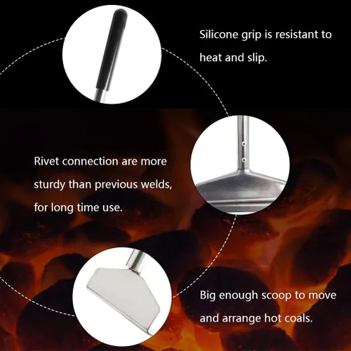 Miniatura 3 de Rastrillo de carbón resistente para herramientas de cenizas con mango de goma, rastrillo de cenizas para horno de pizza, 32 pulgadas