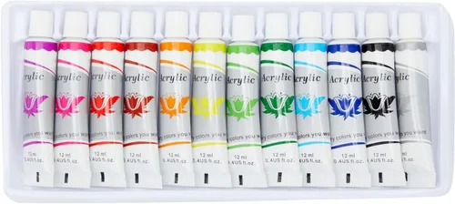 Miniatura 6 de Juego de pintura de lienzo de madera de 18 piezas de 8 x 8 pulgadas, 2 tableros de pintura de madera natural con 12 tubos de pintura acrílica, 3
