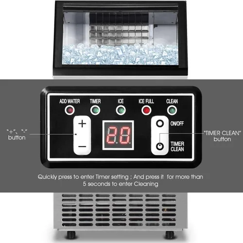Miniatura 6 de Costzon Máquina comercial para hacer hielo, máquina de hielo de acero inoxidable integrada de 110 libras/24 horas con capacidad de almacenamiento