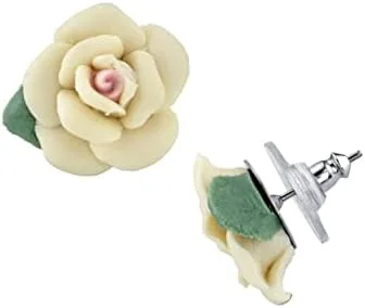 Miniatura 4 de Aretes en forma de rosa 1928Jewelry, con poste, de porcelana, clásicos