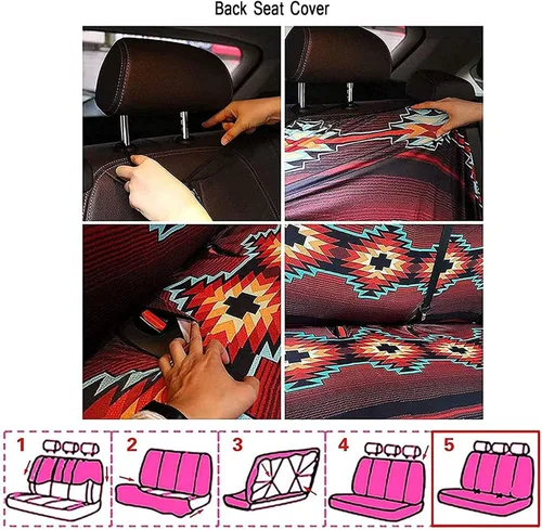 Miniatura 6 de Funda de asiento de automóvil con margaritas bohemias, diseño hippy arcoíris, margarita, flores, antideslizante, SUV, sedán, furgoneta, protector