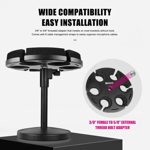 Miniatura 4 de Soporte para micrófonos múltiples, soporte de micrófono con cable e inalámbrico para soporte, soporta hasta 6 micrófonos, aluminio, negro