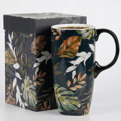 Miniatura 15 de Topadorn Taza de viaje de cerámica de 17 onzas con tapa y asa, taza de café de porcelana con caja de regalo, apta para microondas y lavavajillas, a