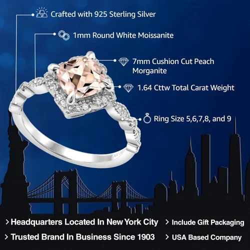 Miniatura 46 de Gem Stone King Anillo de compromiso solitario de moissanita blanca con piedra natal de corte cojín de 0.276 in para mujer, plata de ley 925