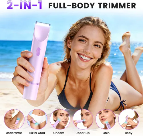 Miniatura 2 de Recortadora de bikini para mujer, maquinilla de afeitar eléctrica 2 en 1 con doble cabeza, IPX7 impermeable para cabello púbico, piernas, axilas