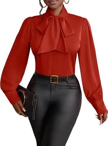 Miniatura 11 de Vrtige Camisa de mujer elegante con cuello de lazo, manga larga, blusa para la oficina