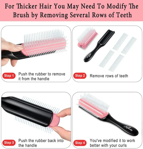 Miniatura 4 de KTKUDY Cepillo definidor de 9 filas para dar forma y terminar rizos, cepillo desenredante de secado por soplado para cabello grueso, ondulado o Rosa