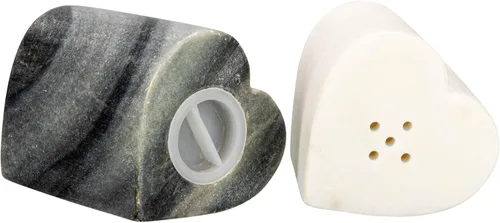 Miniatura 4 de Salero y pimentero de mármol en forma de corazón, juego de 2, gris y blanco