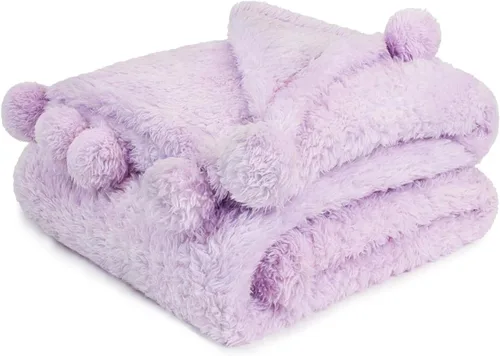 Miniatura 18 de PAVILIA Manta de sherpa negra para sofá, cálida manta de felpa con pompones, manta mullida para sofá, ligera, suave y acogedora con pompones, 50 x