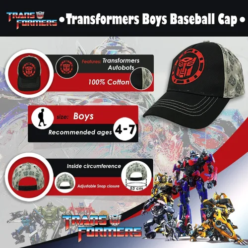 Miniatura 4 de Hasbro Little Boys Transformers Autobots - Gorra de béisbol de algodón edad 4-7 GrisNegro