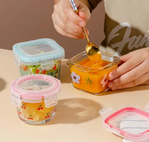 Miniatura 7 de Ivymei Paquete de 2 mini recipientes de vidrio con tapas, pequeños contadores de almacenamiento de alimentos de tulipán para porciones de alimentos