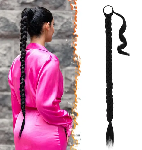 Miniatura 25 de Barsdar Extensión de 26 Pulgadas de Cola de Caballo Trenzada Larga con Banda Elástica - Extensiones de Cabello en Cola de Caballo Recta y Elegante