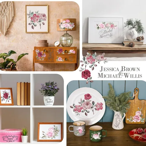 Miniatura 6 de BBTO 12 hojas de calcomanías de transferencia para manualidades y muebles, calcomanías de transferencia para madera, papel de bricolaje, decoración