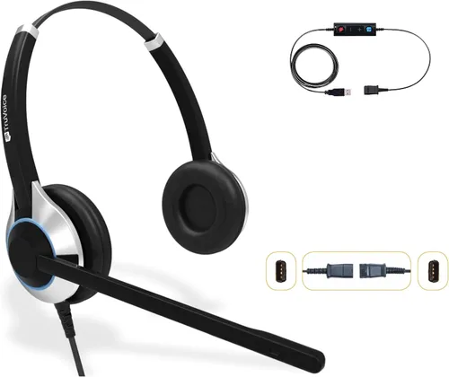 TruVoice HD-550 Auriculares USB Premium para la oficina o centro de llamadas. Funciona con todos los sistemas telefónicos VoIP. Micrófono con Oreja