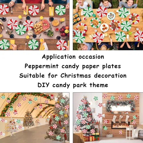 Miniatura 3 de 80 piezas de platos de papel de Navidad de menta de 7 pulgadas, platos desechables de postre de Navidad, dulce de menta, feliz año nuevo