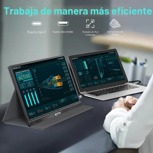 Miniatura 6 de KYY Monitor portátil de 15.6 pulgadas FHD 1080P USB C HDMI monitor de juegos ultra delgado pantalla IPS con cubierta inteligente y altavoces, Plug &