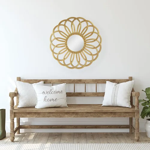 Miniatura 2 de Northlight Round Rattan Sunflower Wall Mirror, 30", Beige