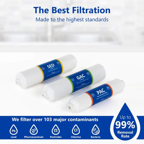 Miniatura 2 de Express Water Juego de filtros de repuesto para sistema de ósmosis inversa para encimera - 3 filtros en línea - Cartuchos de conexión rápida de 1/4